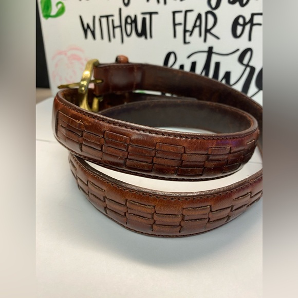 Other - Woven Leather Men’s Belt, Brown, Gold Brass Hardware, Size 36